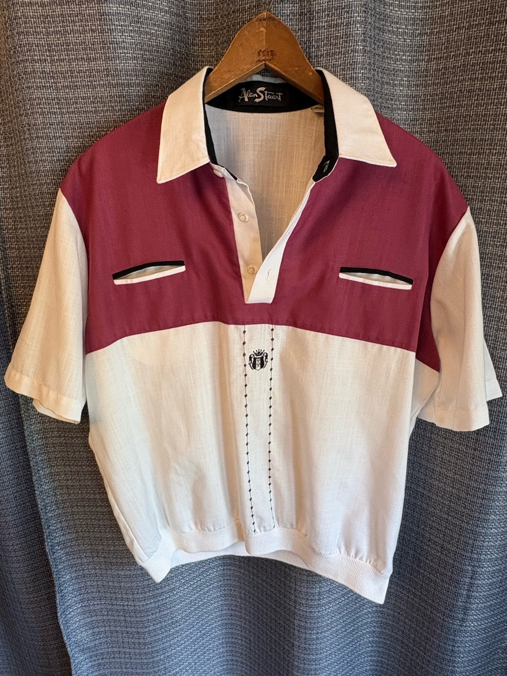 Vintage Alan Stuart USA Colorblock Knit Polo Shirt Rayon Blend Large